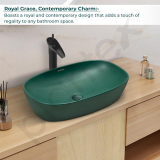 Plantex Basin for Bathroom/Ceramic Table Top Wash Basin/Over Counter Washbasin for Restaurant/Hotel (Square - Matt Green, 23 x 14.5 x 5 Inch)