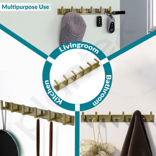 Plantex Aluminum Hook Rail with L-Shape Hooks for Walls of Bathroom/Kitchen–Hook Rail Bar for Clothes/Towel/Keys - Pack of 3 (6 Hooks, Brass Antique)