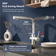 Plantex Kitchen Mixer Tap for Sink/Hot and Cold Double Handle Faucet/304 Stainless Steel Body and Brass Handle/360° Swivel Spout Sink Taps - (7908, Matt)