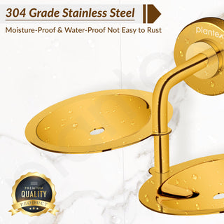 Plantex 304 Grade Stainless Steel Double Soap Holder for Bathroom/Soap Dish/Soap Stand for Bathroom Wall/Bathroom Accessories - Daizy (Golden)