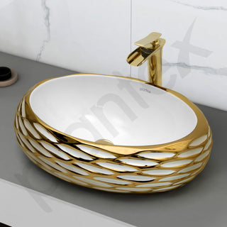 Plantex Table Top Wash Basin For Bathroom/Designer Ceramic Basin/Countertop Vessel Sink Basin - Indo-European Collection (EQTT-593, 23.5 x 15 x 7 Inch)