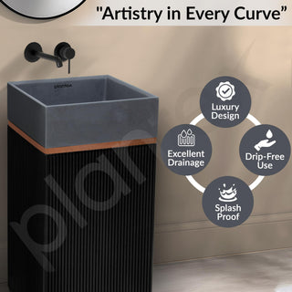 Plantex Acrylic Resin & Quartz Pedestal Basin for Bathroom/One Piece Pedestal Free Standing Square Wash Basin for living Room/Hotel (Grey & Black)