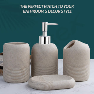 Plantex Resin Bathroom Accessories Set/Soap Holder for Bathroom/Toothbrush Holder/Tumbler Holder/Liquid Soap Dispenser - 4 Piece(Beige, XY-PS-005)