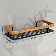 Plantex Drill Free Aluminium Bathroom Shelf/Self Adhesive Shelf for Kitchen with Golden Railing & Magic Stickers/Floating Storage Organiser (12x5 inches, Gold & Black) - Pack of 1