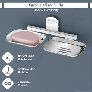 Plantex 304 Grade Stainless Steel Double Soap Holder for Bathroom/Soap Dish/Soap Stand for Bathroom Wall/Bathroom Accessories - Parv (Chrome)