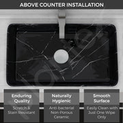 Plantex Ceramic Countertop Basin/Tabletop Washbasin/Bathroom Basin Sink/Marble Washbasin for Kitchen (White Veins, 24 x 13 x 5 Inch)