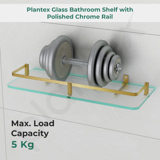 Plantex Frosted Glass Shelf for Bathroom/Shelf with Brass Railings and Brackets/Shelf for Living Room/Bedroom/Kitchen - Pack of 1 (15 x 6 inch, Brass Antique)