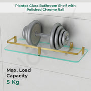 Plantex Frosted Glass Shelf for Bathroom/Shelf with Brass Railings and Brackets/Shelf for Living Room/Bedroom/Kitchen - Pack of 2 (15 x 6 inch, Brass Antique)