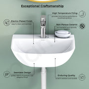 Plantex Ceramic Wash Basin for Bathroom/Wall Hung Basin/Wallmount Washbasin/10 Years Glaze Warranty by Plantex (Jace - white - 15 x 12.5 x 5.5 Inch)