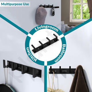 Plantex Aluminum Hook Rail with L-Shape Hooks for Walls of Bathroom/Kitchen–Hook Rail Bar for Clothes/Towel/Keys-Pack of 3 (4 Hooks, Black)