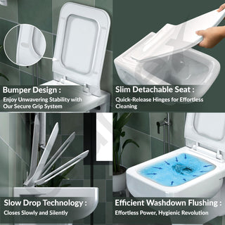 Plantex Platinum Ceramic Commode/Rim Washdown Western Commode/ Wall Hanging Western Toilet with Soft Close Seat Cover - P Trap (White)