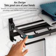 Plantex Aluminium Folding Towel Rack with Swivel Towel Rod/Towel Hanger for Bathroom/Towel Hanger with Hooks/Bathroom Accessories (24 Inch) Black