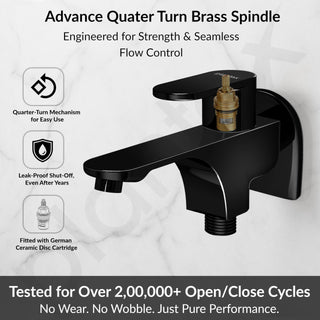 Plantex Pure Brass Two Way Bib Cock Taps with Water Saving Nozzle/Compatible for Washing Machine/2 in 1 Bib Tap with Brass Wall Flange and Teflon Tape - 7 Year Warranty by Plantex-(PVD Black)