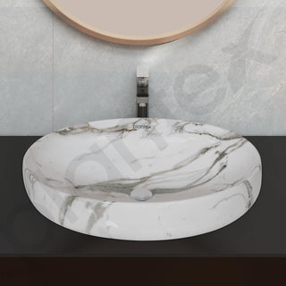 Plantex Basin for Bathroom/Ceramic Table Top Wash Basin/Over Counter Washbasin for Restaurant/Hotel (CRETA-NS-203-Marble Finis, 23 x 15 x 5.5 Inch)