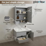 Plantex Unbrekable Wash Basin with Cabinet/Plywood Rectangle Vanity with Basin/Bathroom Organizer for Home with Coupling, Mirror and Cabinet Motion Sensor Light (NZBC-45)