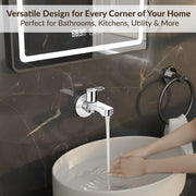 Plantex Short Body Bib Cock/Wall Mount Tap for Wash Basin with Teflon Tape & Wall Flange - Pack of 1 (Flip, Chrome)