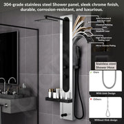 Plantex  Shower Panel for Bathroom/304 Grade Stainless Steel Modern Shower System with Head Shower/Hand Shower & Massage Spray Jet for Bathroom - Pack of 1 (Chrome and Black, KM-8097)