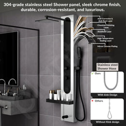 Plantex  Shower Panel for Bathroom/304 Grade Stainless Steel Modern Shower System with Head Shower/Hand Shower & Massage Spray Jet for Bathroom - Pack of 1 (Chrome and Black, KM-8097)
