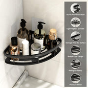Plantex Corner Shelf for Bathroom Wall/No Drill Bathroom Organiser/Aluminium Corner Shelf for Kitchen/Self Adhesive Shelf (9x9 inches, Matt Black) - Pack of 2