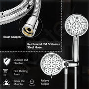Plantex ABS 8 mode Bathroom Shower Set with 304 Stainless Steel 1.5 meter Flexible Hose Pipe/Handheld Shower Head with 10-inch Round Shower Head-Chrome
