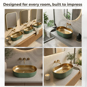Plantex Designer Wash Basin for Bathroom/Ceramic Table Top Washbasin/Countertop Vessel Sink Basin - (Green Gold, 22 x 13 x 6 Inch)