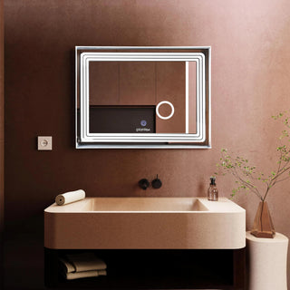 Plantex Glass LED Mirror for Bedroom/Wall with 3 Lighting Option/Smart Mirror for Living Room/Bedroom/Dressing Room - Rectangle Shape (18 X 24 Inch)