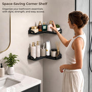 Plantex Corner Shelf for Bathroom/Stainless Steel Corner Bathroom Shelf/Drill Free Installation/Self-Adhesive Wall Mount Corner - Pack of 2 (10 X 10 Inch, Black)