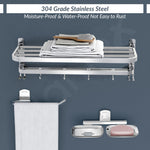 Plantex 304 Stainless Steel Dual Folding Towel Rack for Bathroom/Napkin Ring/Soap Stand/Towel Stand/Bathroom Accessories Set– Chrome