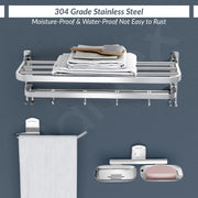 Plantex 304 Stainless Steel Dual Folding Towel Rack for Bathroom/Napkin Ring/Soap Stand/Towel Stand/Bathroom Accessories Set– Chrome