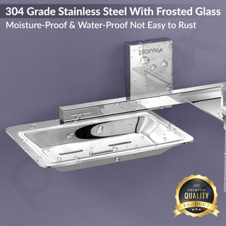 Plantex 304 Grade Stainless Steel Soap Dish with Liquid Soap Dispenser/Holder for Bathroom & Lavatory/Bathroom Accessories (Chrome)