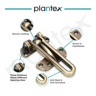 Plantex Security Latch for Home/Safety Door Lock for All Door, Guard with High Security Auxiliary Lock Pack of 2 (Brass Antique)