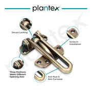 Plantex Security Latch for Home/Safety Door Lock for Home-Office- Hotel, Guard with High Security Auxiliary Lock Pack of 4 (Brass Antique)