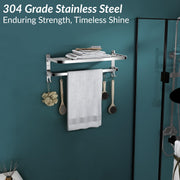 Plantex 304 Grade Stainless Steel Foldable Towel Rack in Bathroom/cloth hanger for bathroom/Towel Rod with Hooks/Bathroom Accessories (18 Inch) Chrome