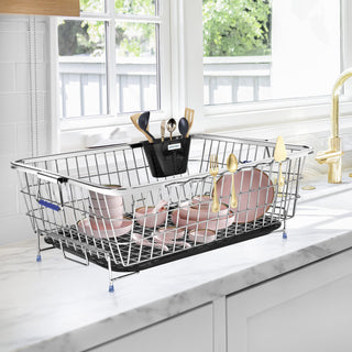 Plantex Stainless Steel Drying Rack -Vessel,Dish,Utensil Drainer Basket/Dish Drying Rack with Drainer/Plate Stand/Basket for Utensils (Size-56x43x23cm)