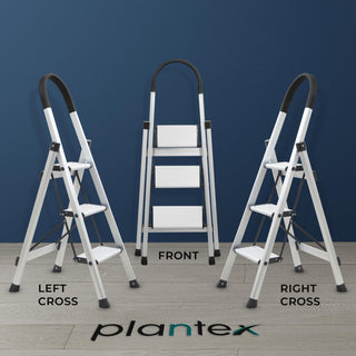 Plantex Surestep 3 Step Aluminum Ladder for Home Use/Wide Anti-Slip Steps/Foldable Ladder with Anti Skid PVC Shoes, 3 Steps Kitchen Stool (Anodize-Silver)