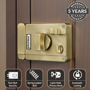 Plantex Heavy Duty Night Latch Door Lock with Key & Knob for Main Door/Inside Opening for Home,Hotel,Office - Pack of 1 (Brass Antique)