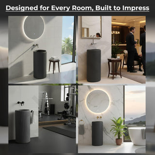 Plantex Acrylic Resin & Quartz Pedestal Basin for Bathroom/One Piece Pedestal Free Standing Round Wash Basin for living Room/Hotel (Grey)