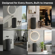 Plantex Acrylic Resin & Quartz Pedestal Basin for Bathroom/One Piece Pedestal Free Standing Round Wash Basin for living Room/Hotel (Grey)
