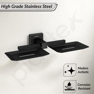 Plantex Stainless Steel Double Soap Holder for Bathroom/Soap Case/Dual Soap Dish/Bathroom Accessories - Aqua (Black)