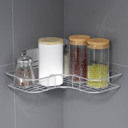 Plantex Self Adhesive Corner Shelf for Wall/Stainless Steel Bathroom Shelf/Kitchen Corner Shelf/Bathroom Organizer Without Drill-Pack of 4 (Chrome)