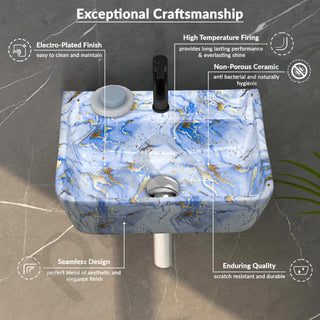 Plantex Wallmount Basin for Bathroom/Designer Ceramic Wall Hung Hand Wash Basin/Rectangle Countertop Wash Basin/Home/Office (Blue - 17.5 x 14 x 5 Inch)