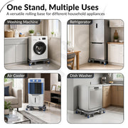 Plantex Adjustable Washing Machine Stand for Fridge/Heavy Duty Refrigerator Trolley with Lockable Wheels/8 Jack Anti-Vibration Support/180 kg Load Capacity - (Grey & Chrome)