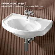 Plantex Ceramic Wallmount Basin for Bathroom/Wall Hung Wash Basin with 10 Years Glaze Warranty by Plantex/Small Basin/Sink for Bathroom (White - 18 X 12 X 8 Inch)