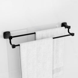 Plantex Space Aluminium Dual Towel Rod/Towel Hanger for Bathroom/Towel Stand/Bathroom Accessories (24 inch - Black Powder Coated)