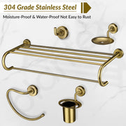 Plantex 304 Grade Stainless Steel Bathroom Accessories Set of 5 - Towel Stand/Napkin/Soap Holder/Toothbrush Holder/Robe Hanger - Daizy (Brass Antique)