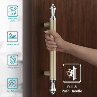 Plantex Premium Main Door Handle/14 Inch Door Handle/Pull-Push Door Handle for Glass/Wooden Door- Pack of 1 (Satin White-Chrome Finish) - 3 Years Warranty