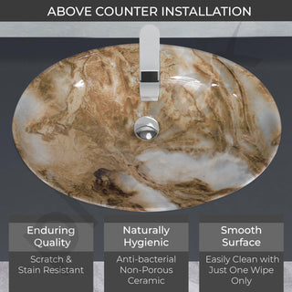 Plantex Ceramic Basin for Bathroom/Table Top Ceramic Basin/Washbasin for Bathroom - (CRETA-NS-238-Marble Finish, 23 x 15 x 5.5 Inch)