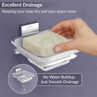 Plantex 304 Grade Stainless Steel Soap Dish/Glass Soap Holder/Soap Storage for Bathroom/Bathroom Accessories - Crystal (Chrome)