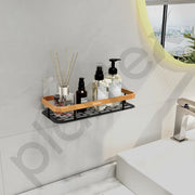 Plantex Bathroom Organiser Without Drill/Self Adhesive Aluminium Bathroom Shelf/Self Adhesive Shelf for Kitchen/Floating Storage Organiser (12x5 inches, Gold & Black) - Pack of 2
