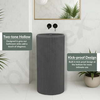 Plantex Acrylic Resin & Quartz Pedestal Basin for Bathroom/One Piece Pedestal Free Standing Round Wash Basin for living Room/Hotel (Grey)